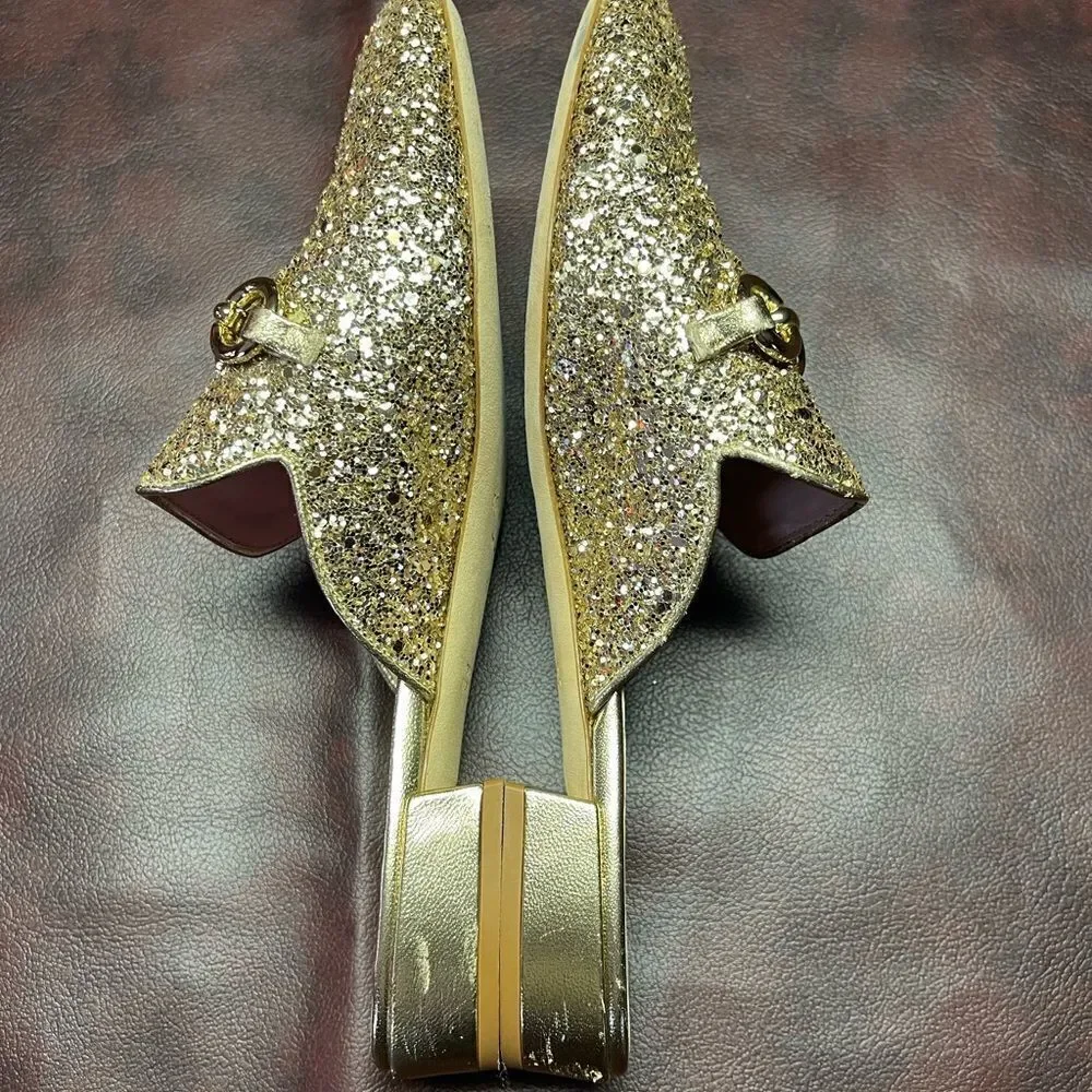Kate Spade‎ gold glitter Glendi mules, size 6